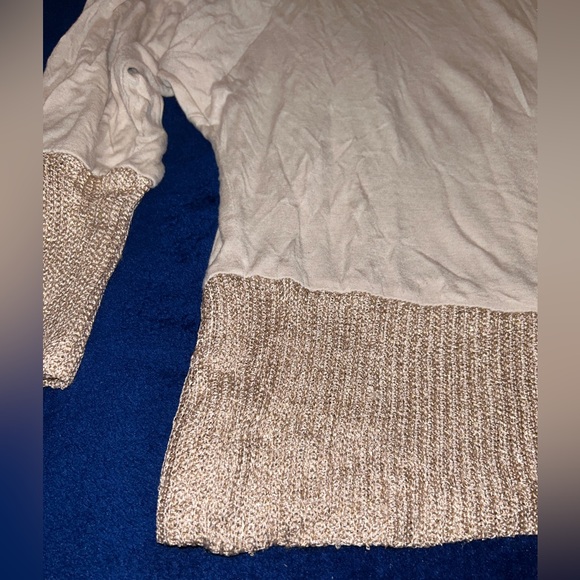 Parasuco | cream/gold knit 3/4 sleeve with slit, cotton blend crew neck - Picture 2 of 9